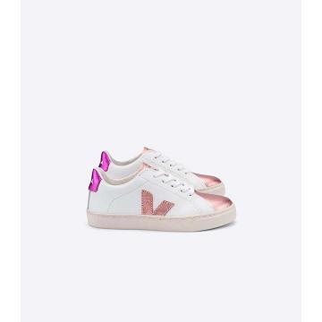 Veja ESPLAR LEATHER Kids' Sneakers White/Pink/Purple | NZ 809PJJ